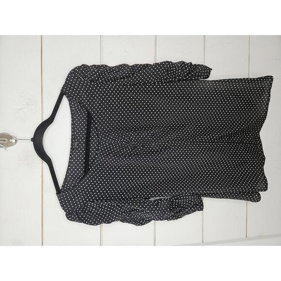 Ann Taylor Tops - Ann Taylor size 8 black & white dot ruched sleeve silk blouse